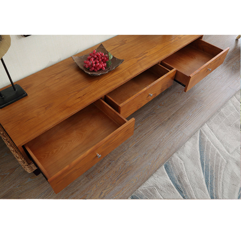 Chinese style solid wood rattan TV stand