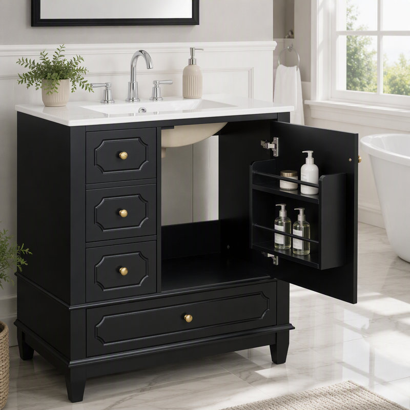 Meuble-lavabo de 30 po avec lavabo et rangement intelligent, Noir