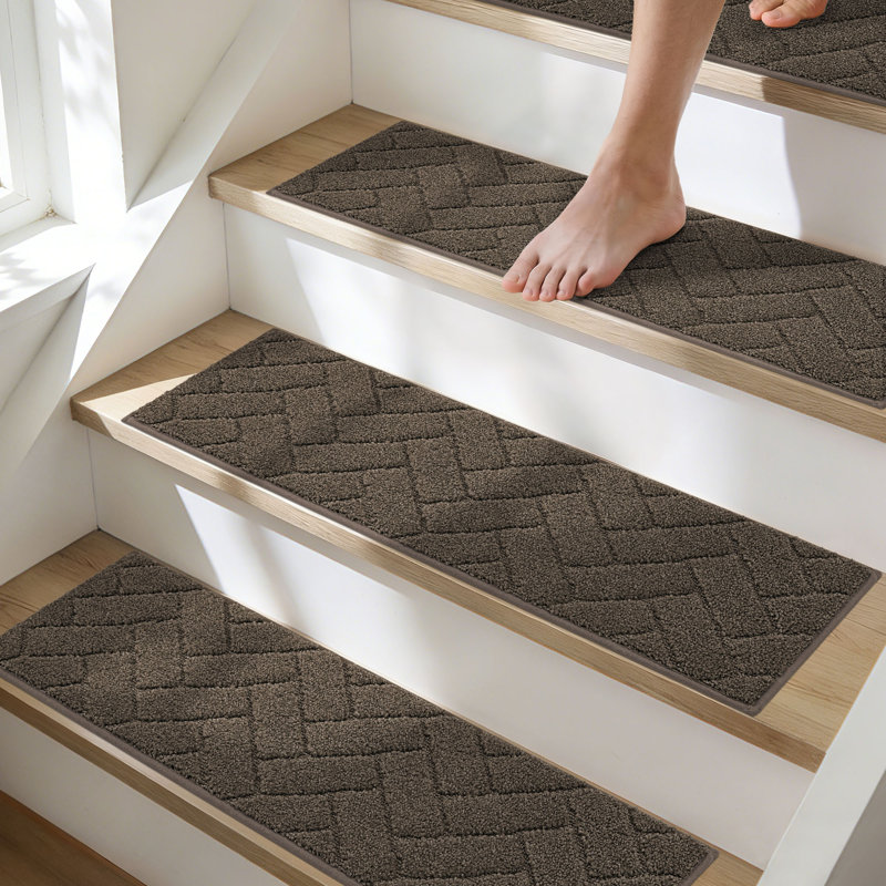 Tapis d'escalier intérieur antidérapant et lavable (ensemble de 4), Brown, 4