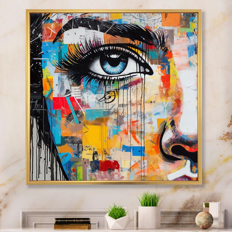 Art féminin, Portrait I - mode, art sur toile, Cadre flottant doré, H 16 po x l 16 po x P 1 po