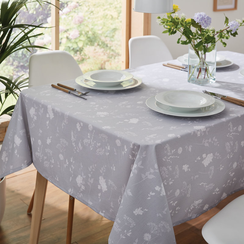 Meadowsweet Floral Table Cloth, 137cm W x 178cm L, White/Grey