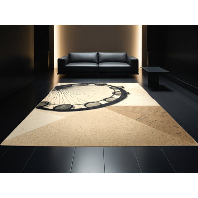 Tapis beige moelleux moelleux à motif géométrique moderne à motif de tambourins - reliure beige