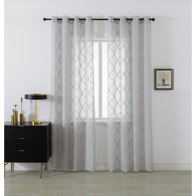 Mkenzi Polyester Semi-Sheer Gromments Curtain Pair, Gray, 40" W x 63" L