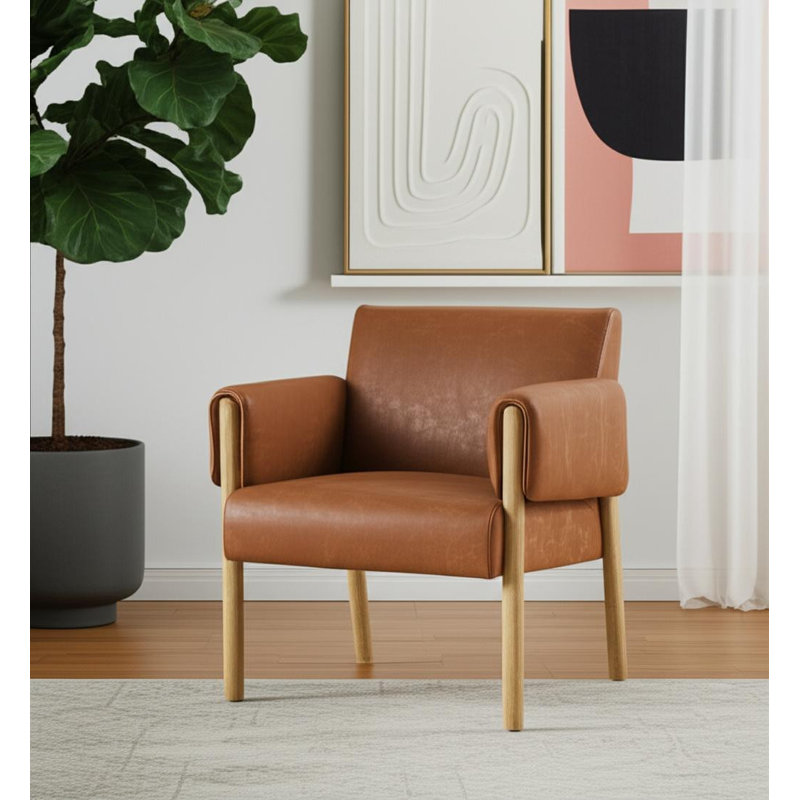  Chaise avec accoudoirs en similicuir brun, Brown