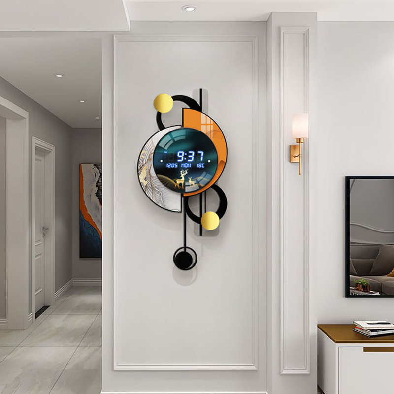 26.4"LED Silent Wall Clock Multi-Function Display Voice-Activated Wall Clock