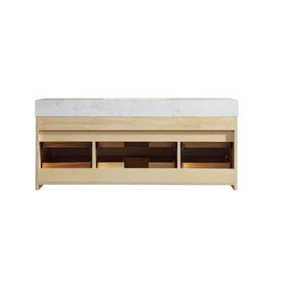 Wall Mounted Floating Wood Vanity Cabinet With Ceramic Sink Top