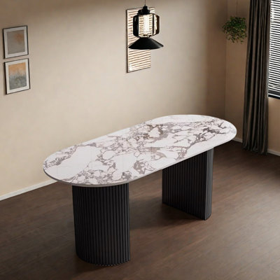 Modern Light Luxury Pattern Rock Slab Dining Table by Orren Ellis