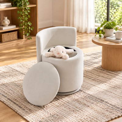 Tabouret de coiffeuse pivotant à 360 ° avec rangement, fauteuil coiffeuse demi-tonneau avec dossier incurvé, tabouret d'appoint pour chambre à coucher, salon, salle de maquillage, espace de rangement