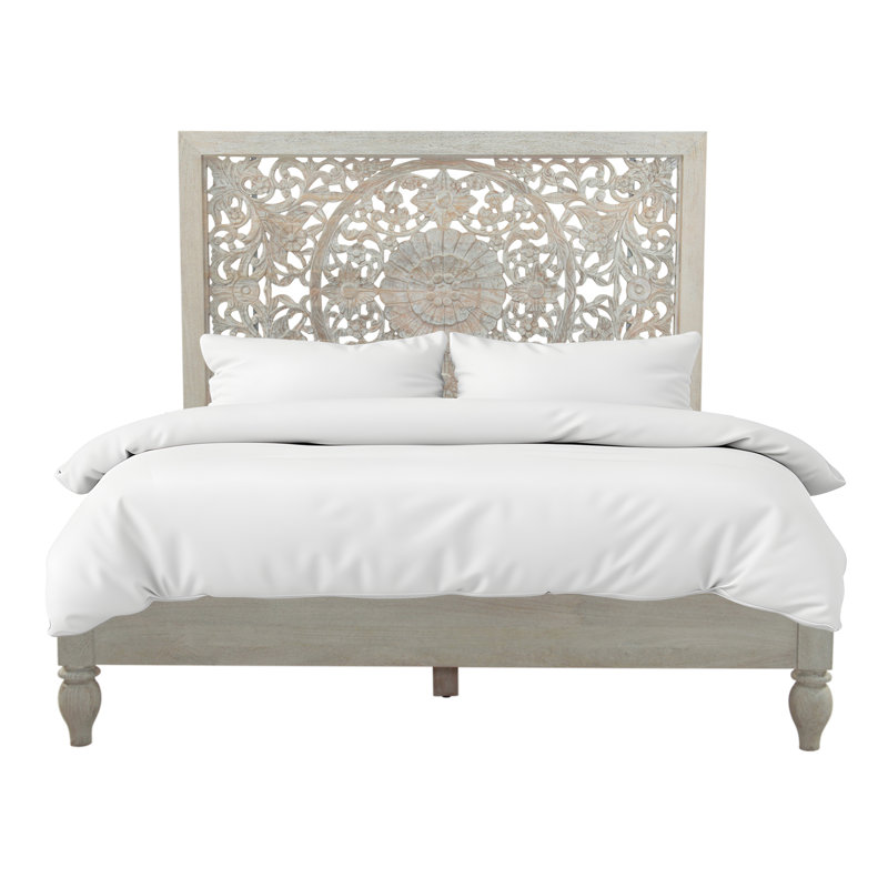 Haveli King Bed in Carved Heirloom White, Queen