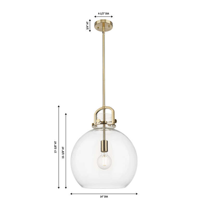 Luminaire suspendu à 1 tige Sligo, Laiton brossé, H 17,63 po x l 14 po x P 14 po, Mercure