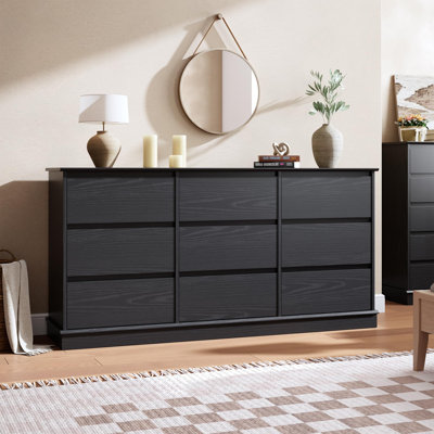 Commode en bois pour la chambre à coucher, commode spacieuse avec tiroirs de rangement profonds, grande commode double avec plateau large généreux, commode de rangement horizontale idéale pour le salon, le couloir