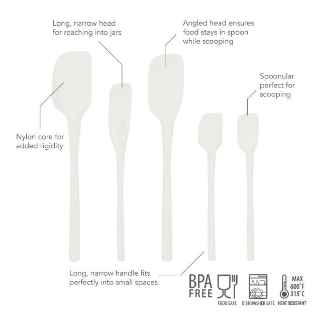 Flex-Core All Silicone Assorted Spatulas - set of 5 White