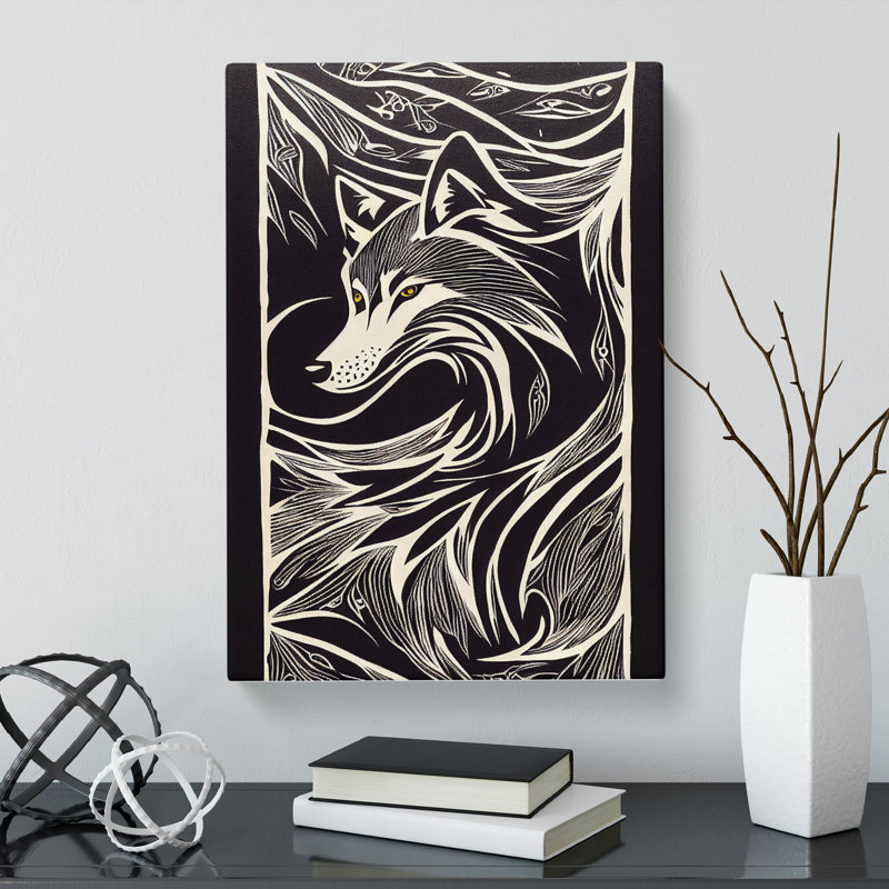 CAN-V0523-2924X Wolf Sgraffito - Wrapped Canvas Print, 60cm H x 40cm W