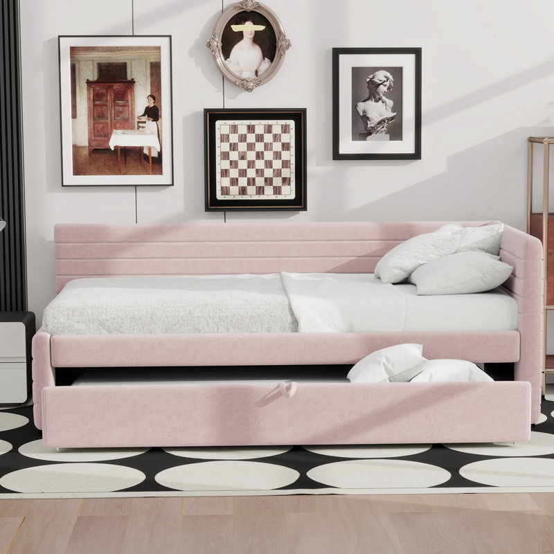 Lit de jour rembourré avec couchette, Rose