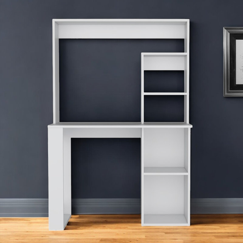 39" Wood Computer Desk With Hutch, White