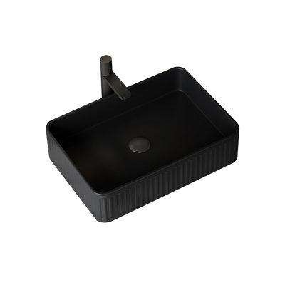 20'' Black Rectangular Ceramic Bathroom Sink Without Faucet, Curved Edges, High - Quality, No Water Standing Stillness Matte Basin For Bathroom, Nicely Crafted, Cabinet