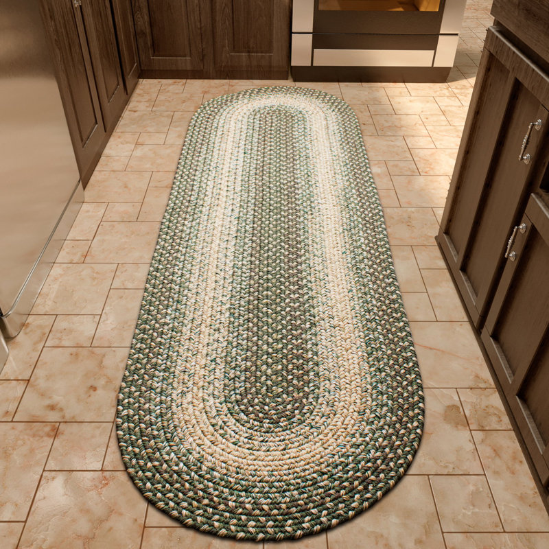 Tapis tressé vert forêt/beige Amabella, Ovale 2 pi x 4 pi