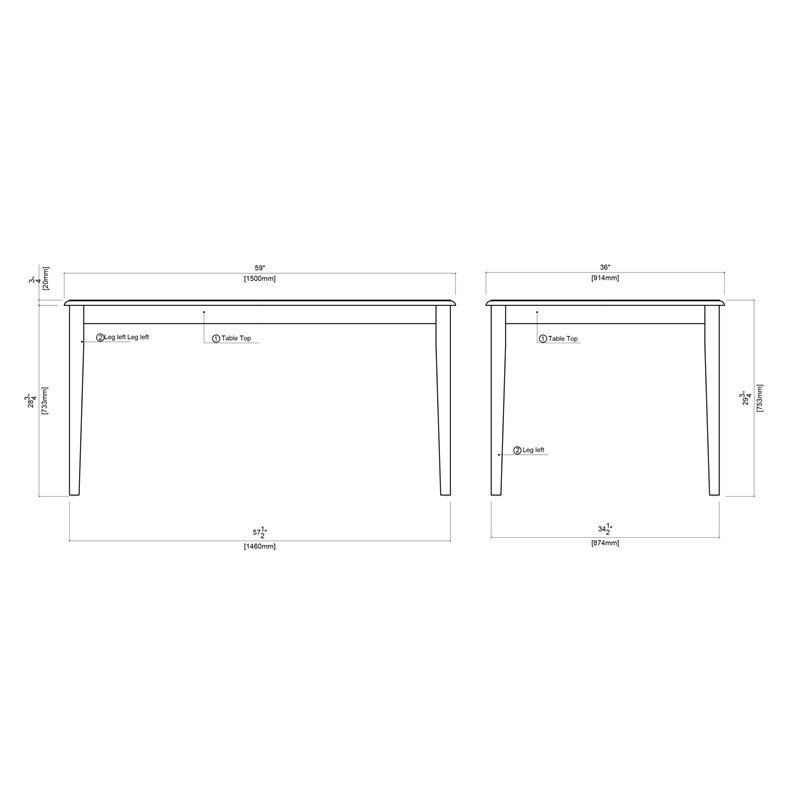  Table de salle à manger rectangulaire en bois franc pour 6 personnes en noir / chêne