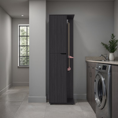 Austin Storage Broom Closet Pantry With 2 Doors Closed Storage Cabinet With 3 Interior Shelves, Tall Multi-Purpose Utility Cabinet For Laundry Rooms And Kitchens