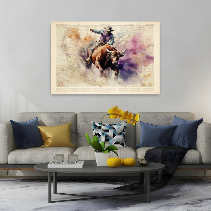 Art contemporain, art bull rétro, H 24 po x l 36 po