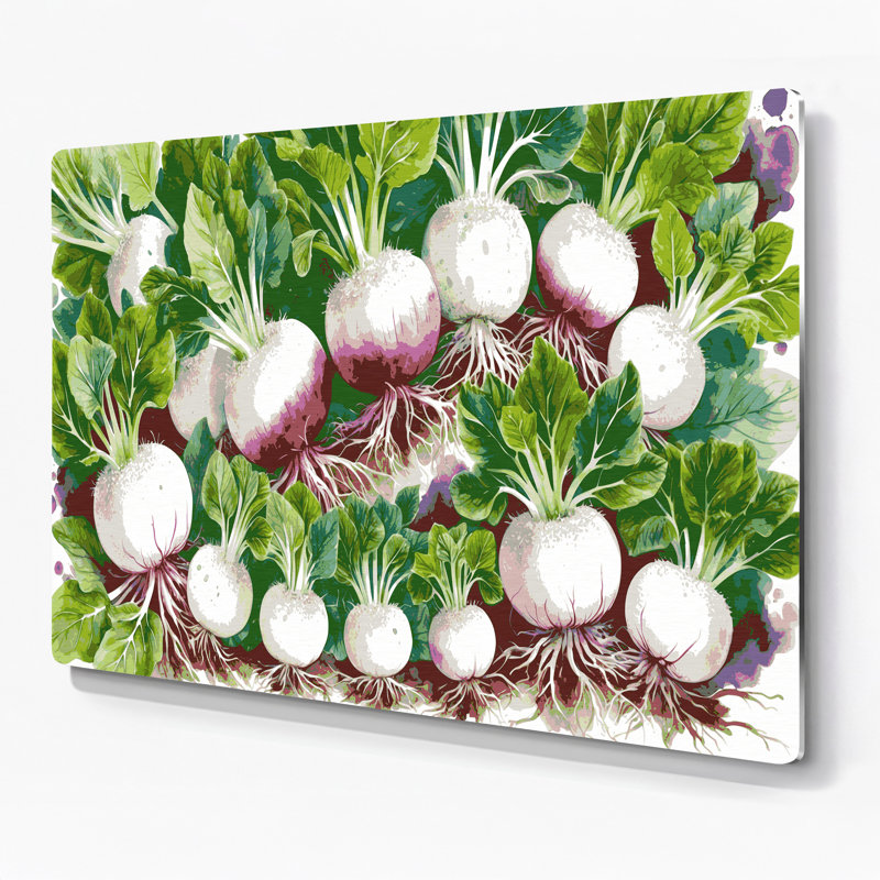 Art mural en métal vert légumes radis Daikon, H 11 po x l 14 po