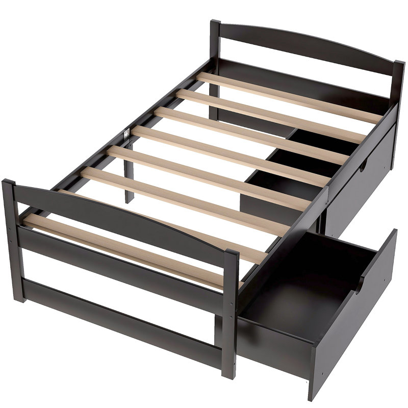 Lit plateforme avec deux tiroirs, Espresso