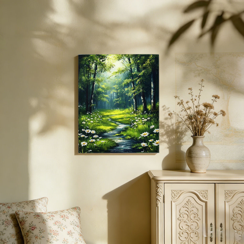 36 po x 24 po, grand arbre vert foncé avec fond en bois et cadre mural en bois pour décoration intérieure