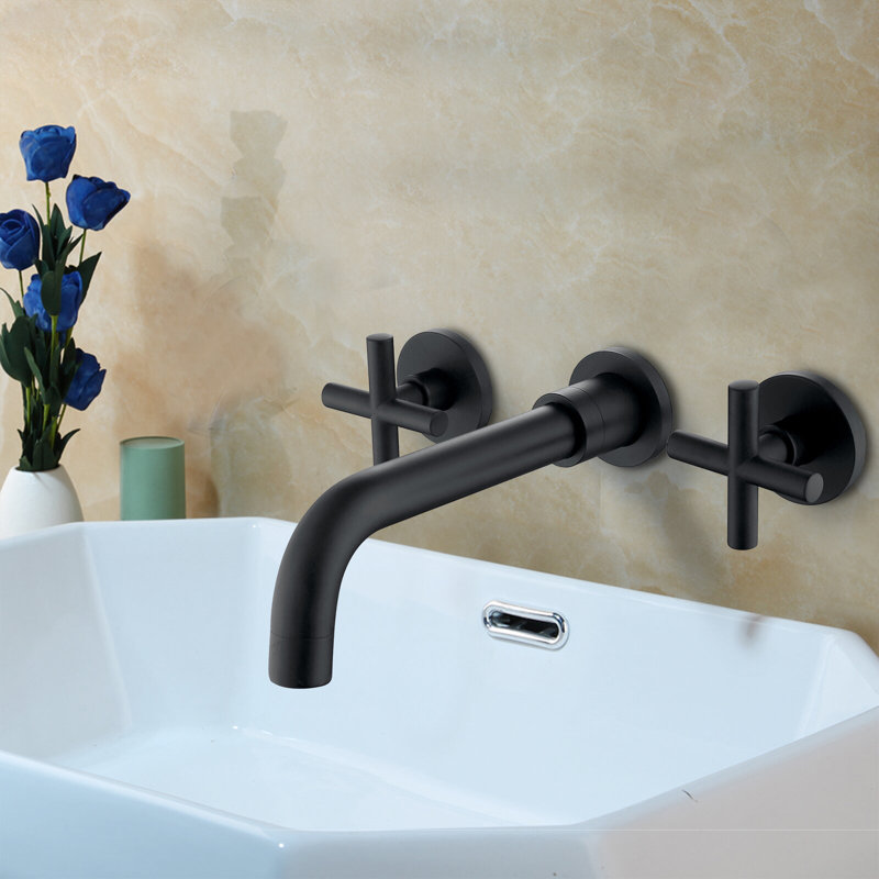 Wall Mounted Optional 2-handle Bathroom Faucet, Matte Black