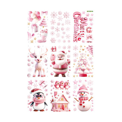 Pinks Christmas Cute  Santa Claus House Snowflake Glass Doors And Window  Decoration Electrostatic Stickers
