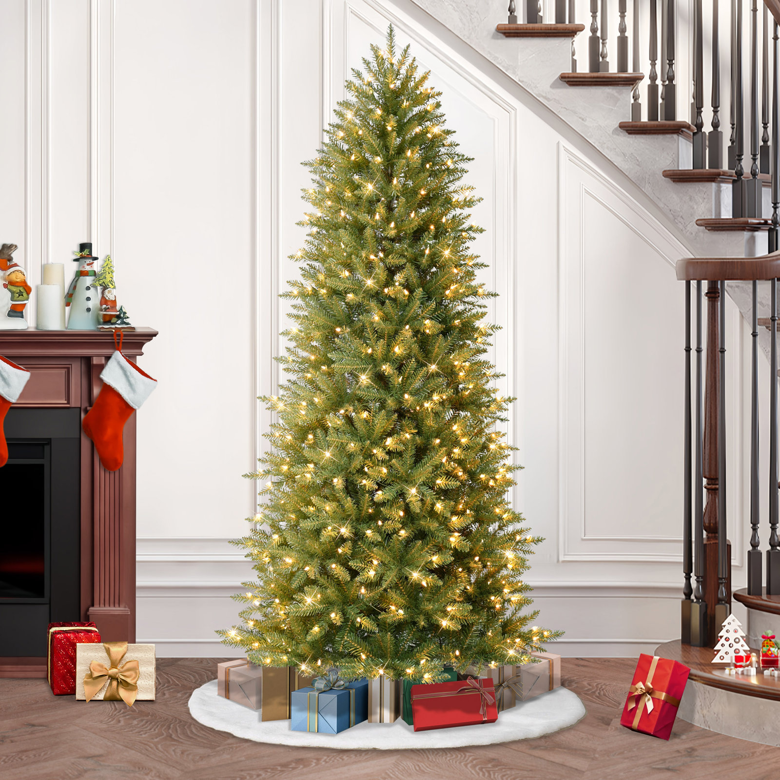 Slender Green Realistic Artificial Fir Christmas Tree, 7.5' H