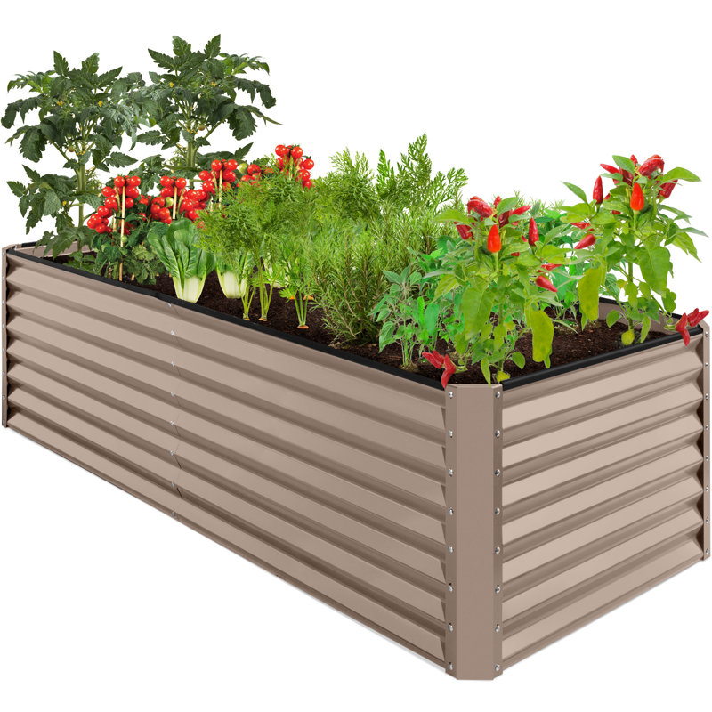 Rosonda Outdoor Metal Raised Planter Box, Taupe, 24" H x 96" W x 48" D
