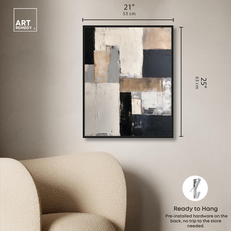 Toile encre crépuscule «I Modern Boho» par Art Remedy, Cadre flottant noir, H 25 po x l 21 po
