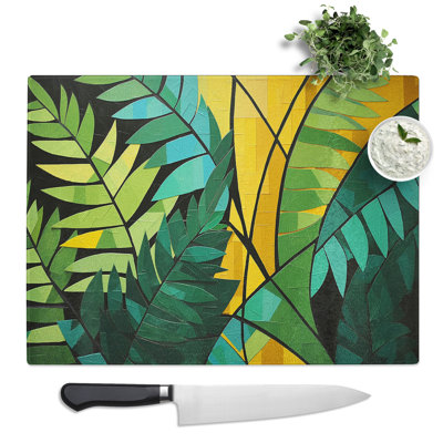 Fern Leaf Geometric  Glass Chopping Board