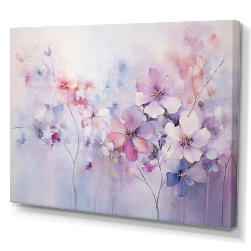 «Purple Dreamy Florals I - Abstract Botanicals», art mural encadré, Toile tendue, H 24 po x l 32 po x P 1 po