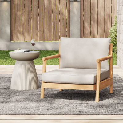 Fauteuil club de patio en bois d'acacia avec coussin résistant à l'eau (1 pièce)