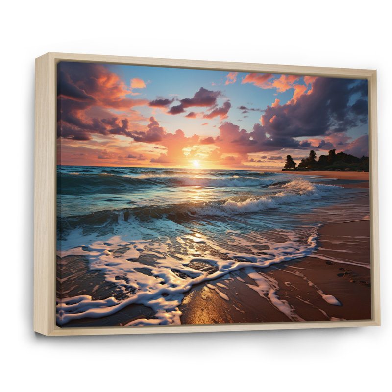 «Sunset Beachside Horizon I», reproduction sur toile, Cadre naturel flottant, H 30 po x l 40 po x P 1,5 po