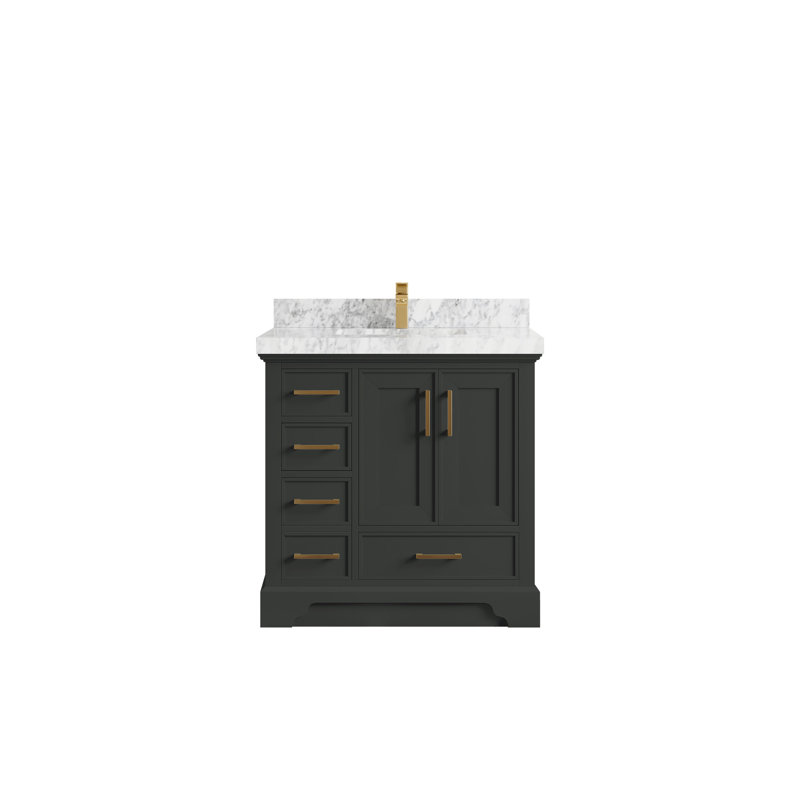 Meuble-lavabo simple 36 po avec comptoir Jonesha, Marbre de Carrare
