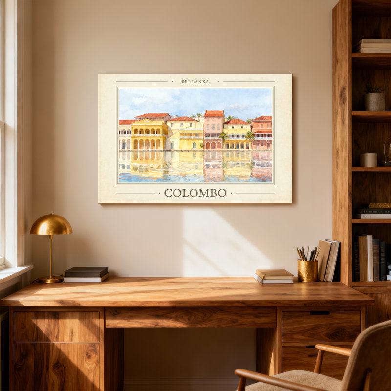 Paysages pittoresques et urbains, édifices à l'aquarelle de Colombo, rivière de Colombo, H 28 po x l 40 po