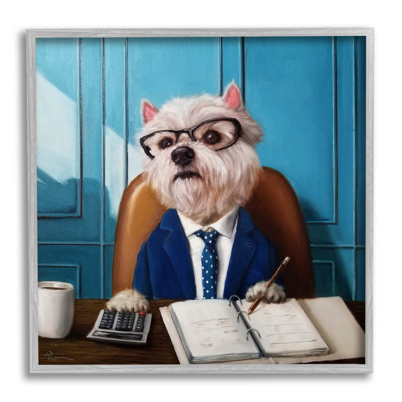 «Office Worker Terrier Dog» par Lucia Heffernan - Impression sur bois, H 17 po x l 17 po x P 1,5 po
