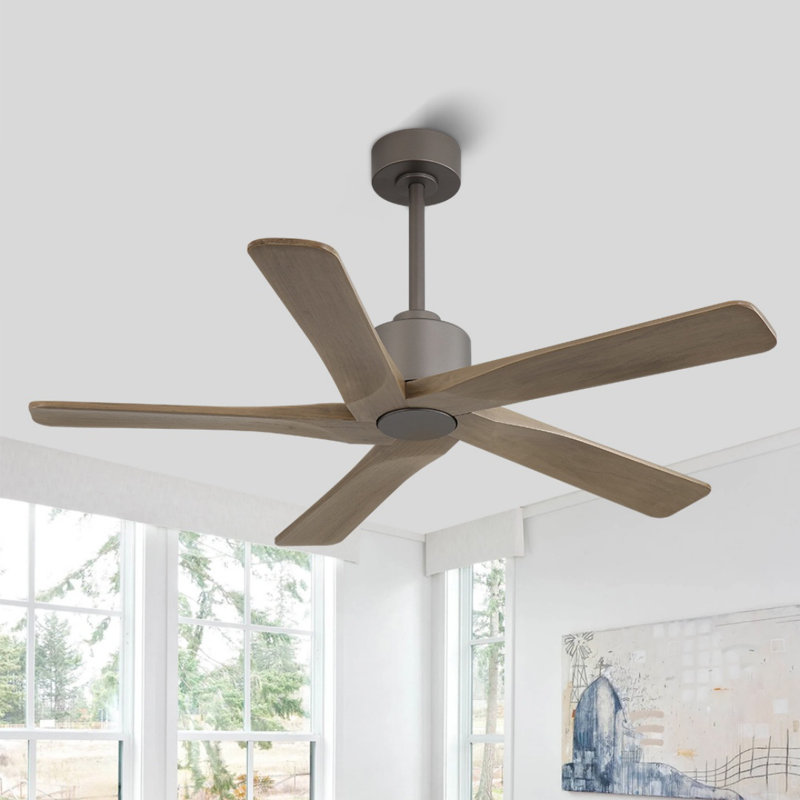 Ventilateur de plafond d'intérieur à 5 pales Baun avec télécommande, Marron clair, Nickel, 48"