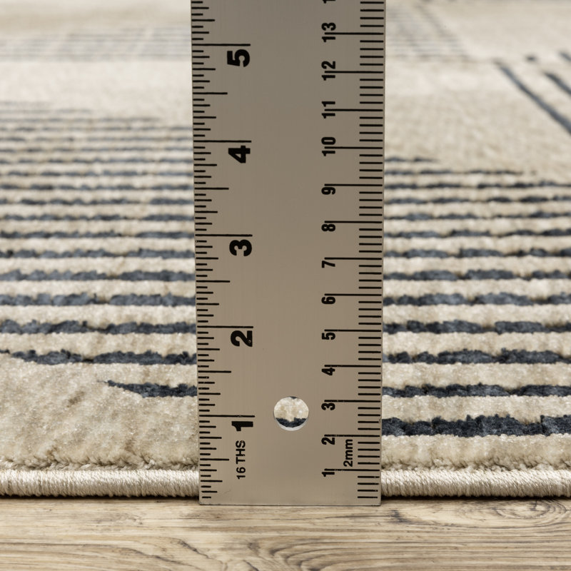 Tapis beige / bleu marine Edner, Tapis de couloir 2 pi 3 po x 7 pi 9 po