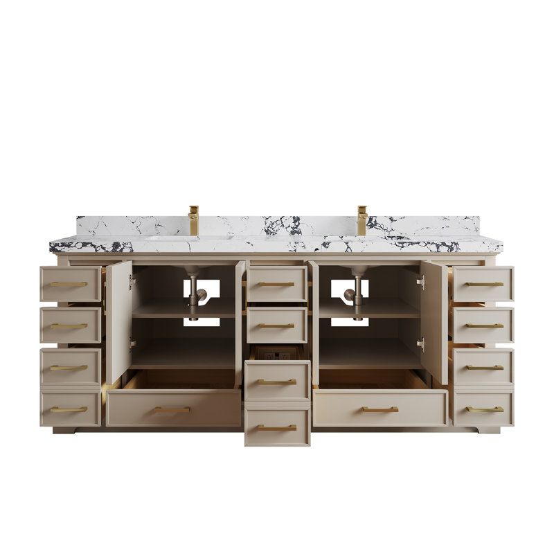 Meuble-lavabo double avec plateau Khiala 84, Viola nuit