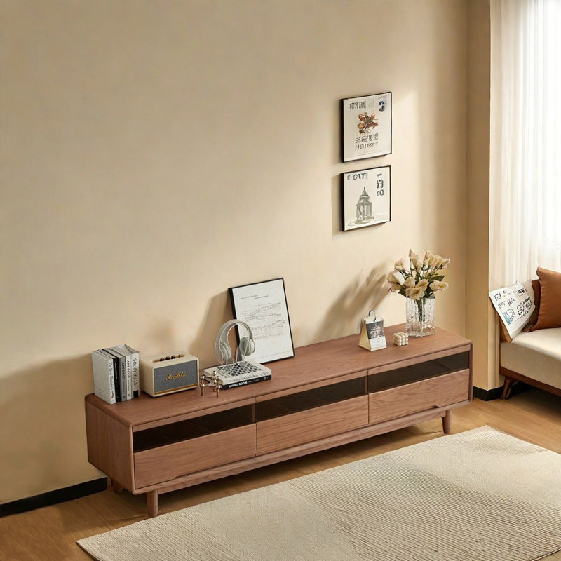 Japanese style solid wood TV stand, Brown, 78.74"