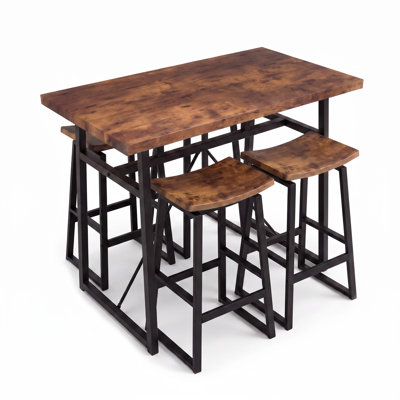 Ensemble de salle à manger vintage 5 pièces en PVC, hauteur du comptoir, table de bar industrielle avec tabourets escamotables, structure métallique robuste, gain de place