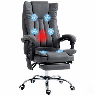 Chaise de bureau en microfibre, chaise d'ordinateur à haut dossier avec massage à 6 points, chaleur, hauteur réglable et repose-pieds rétractable