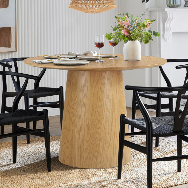 Lanieya 42" Solid Oak Round Pedestal Dining Table