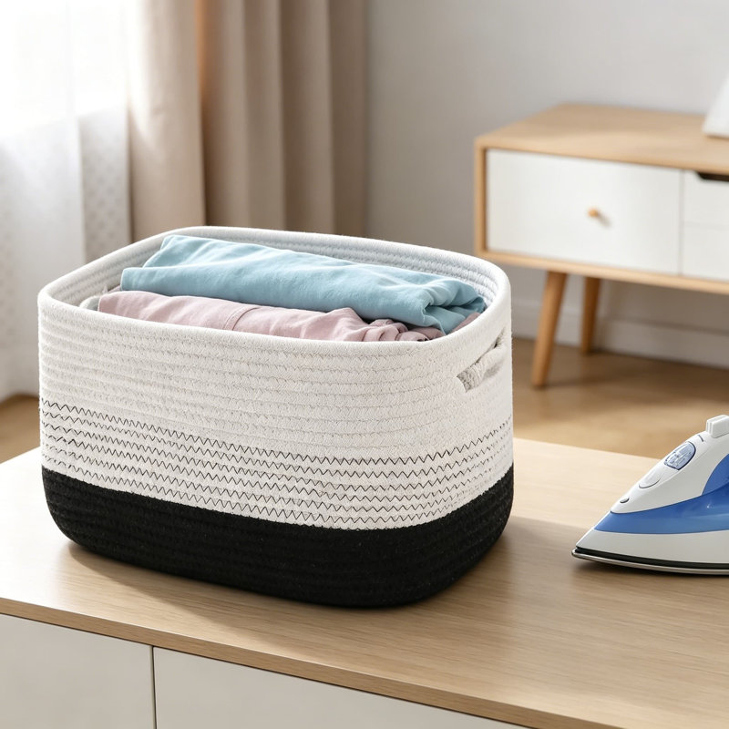 Ensemble de 4 paniers de rangement tissés, bacs de rangement en corde de coton pour tablettes, placard, jouets, livres et serviettes, rangement durable pour le salon et la chambre à coucher