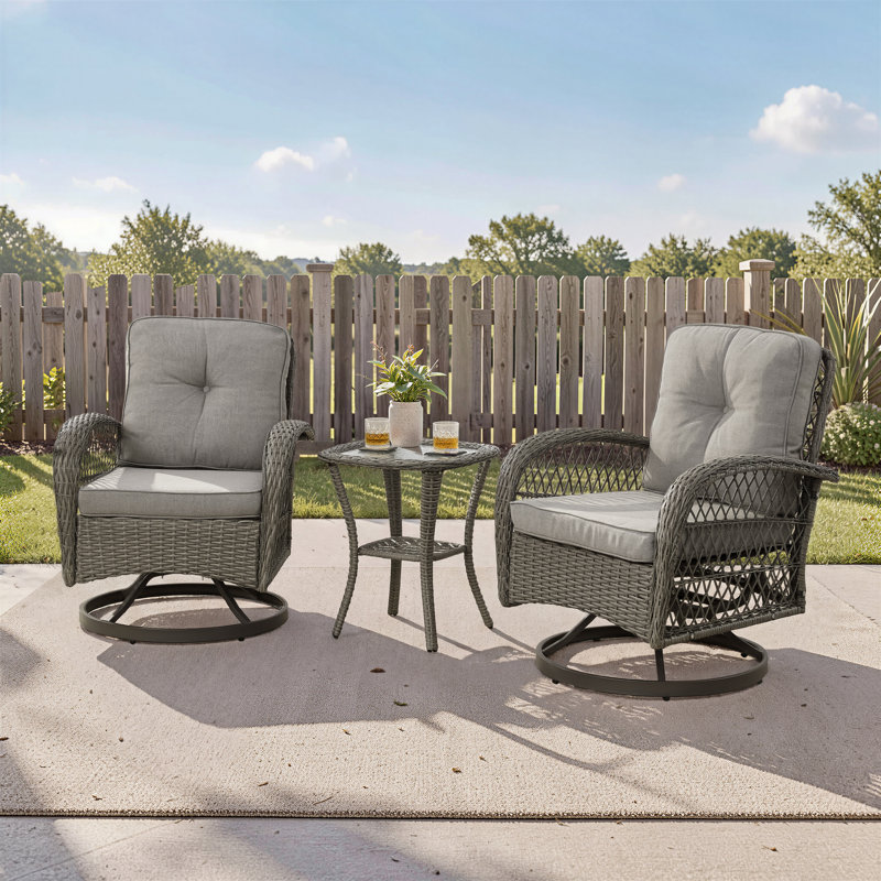 Baecher 2-Person Resin Wicker Swivel Glider Outdoor Seating Group, Light Gray, Dark Gray
