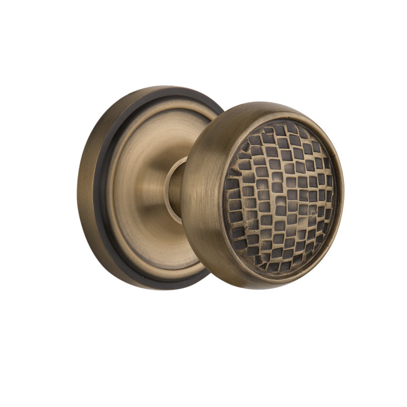 Craftsman Interior Mortise Door Knob with Classic Rosette, Antique Brass
