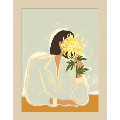 Lady With Chrysanthemum by Arty Guava Wood Framed Wall Art Print